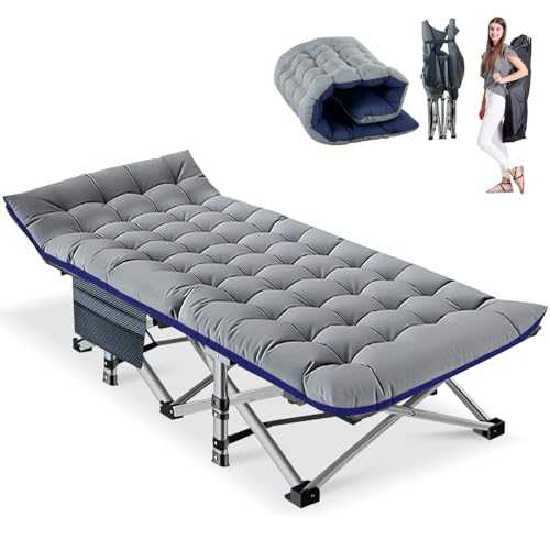 Obqer Folding Camp Bed with Mattress and Side Pocket, 28" Extra Wide 200kg Heavy Duty Camping Cot, Steel Frame and Oxford Cloth Guest Bed, 75x28x15 Inches, Camp Beds for Adults Garden Office Travel