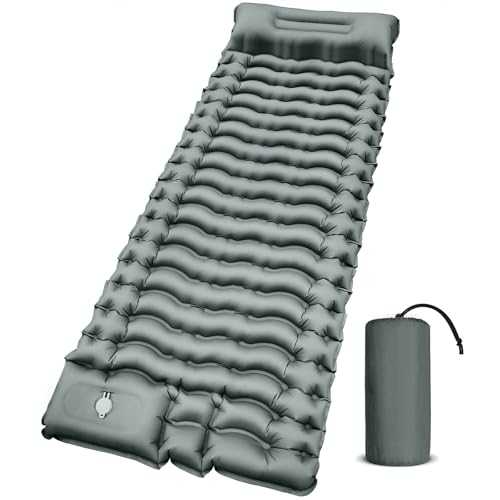Camping Sleeping Pad with Pillow Built-in Foot Pump Inflatable Sleeping Pads Compact for Camping Backpacking Hiking Traveling - Gray
