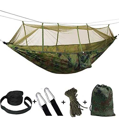 Double Hammock with Mosquito Net Lightweight Portable Hammock for Camping Backpacking and Travel Ideal for Beach Backyard Patio and Hiking Camouflage Green Color