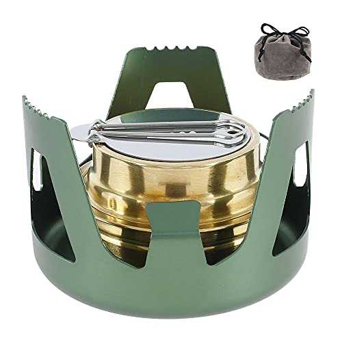Spirit Burner Lightweight Backpacking, Aluminium Alloy Brass Mini Copper Spirit Stove, Alcohol Stove for Hiking, Camping, BBQ, Picnic, Outdoor Cooking, Portable Meths Burner (Green)