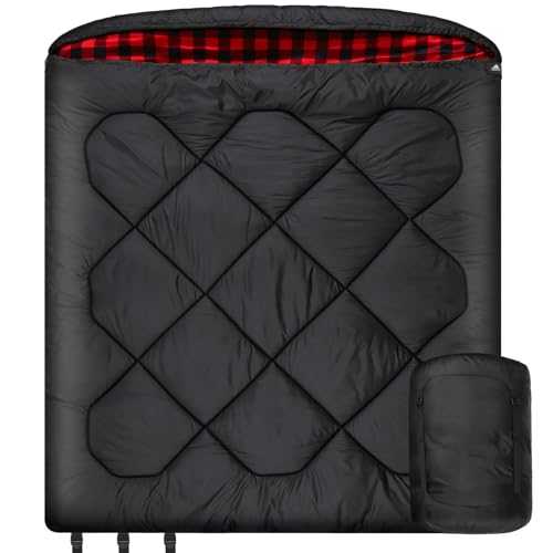 Winter 0 Degree Double Sleeping Bag, Double Wide Queen Size Sleeping Bag With 100% Cotton Flannel Lining, Warm And Waterproof 2 Person Sleeping Bag For Camping, Fishing or Hunting in Cold Weather