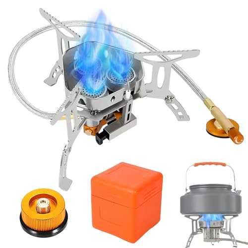 Camping Gas Stove, 6800W Windproof Backpacking Gas Stove, Portable Triple Core Gas Stove with Piezo Ignition - Foldable Camping Gas Burner for Outdoor Cooking