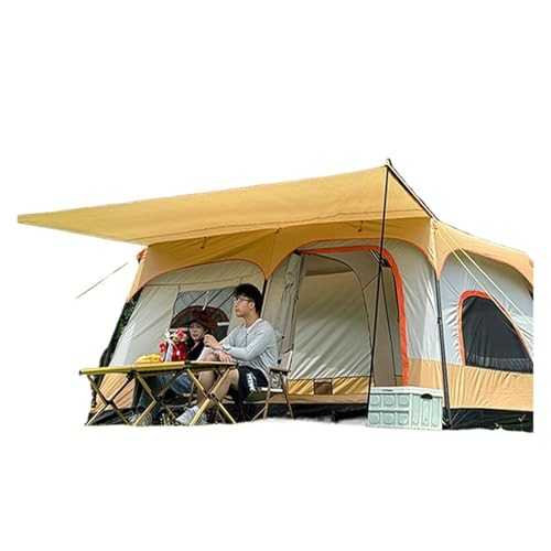 Two-bedroom, one-living-room portable large camping tent with rain and sun protection and a big canopy