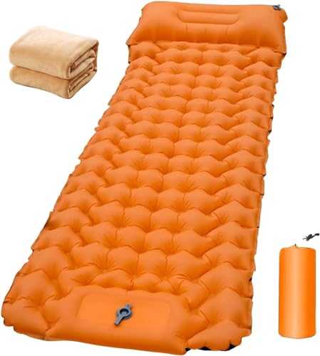 Beneges Sleeping Pad folding Camping Bed,Portable Self inflating Mattress with Pillow for Camping Backpacking Fishing and Outdoor Activities (Orange)