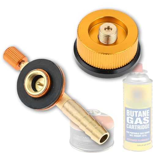 Hicello 2PCS Camping Stove Gas Fuel Canister Adapter Kit, Canister Refill Convertor with Nozzle Type and EN417 Lindal Valve, 8mm OUTLET, Outdoor Camping Burner BBQ Accessories