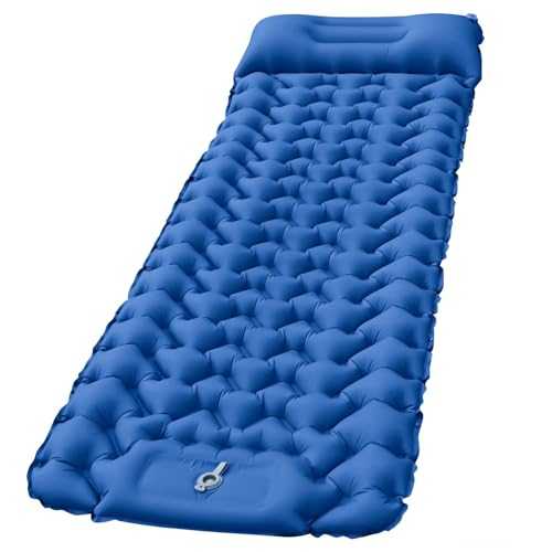 HEADBOARD Upgraded 10Cm Self-Inflating Camping Sleeping Mat – Extra Thick Inflatable Air Mattress with Built-In Foot Pump & Pillow, 40D Nylon, for Hiking, Backpacking, Tent,Blue,Single