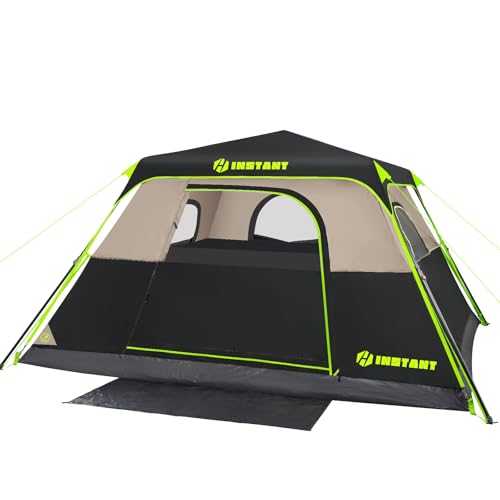 4/6 Person Instant Tent, Waterproof Pop Up Tents for Camping with Rainfly, 60 Seconds Easy Setup, Automatic Cabin Tent for Family Camping with Expandable Carry Bag & Upgraded Ventilation