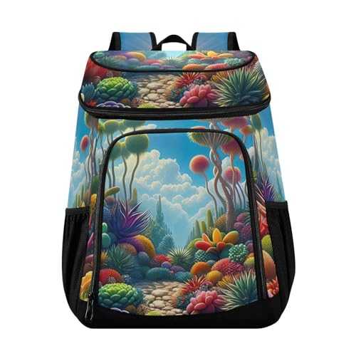 ODAWA Cooler Backpack Waterproof Beach Cooler Bag Nautical Stripes Anchors Lunch Backpack for Picnic Fishing Hiking Camping, Colorful Succulents1