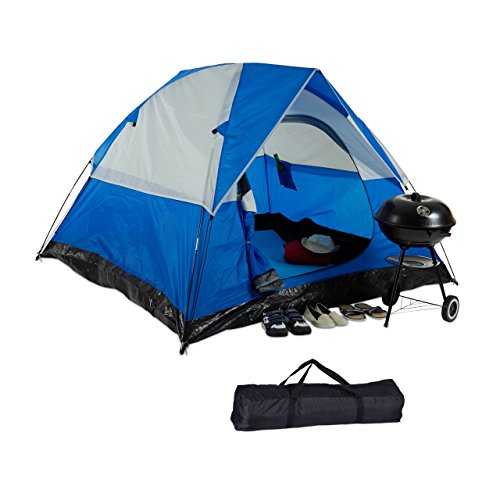 Relaxdays Camping Tent for 2-3 People, Waterproof, Compact Size, UV 30+, H x W x D: 130 x 200 x 200 cm, Blue