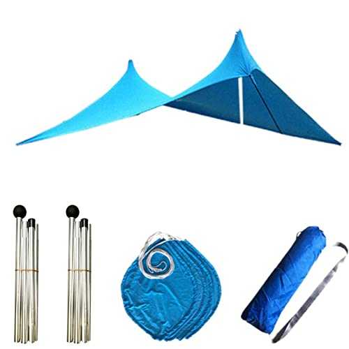 Beach Tent Sun Shelter, Sun Shade Beach Canopy With UPF 50+ Protection, Portable Beach Canopy Tent Sun Shade With 4 Sandbags For Family Vacation, For 4-8 Persons Visiblurry