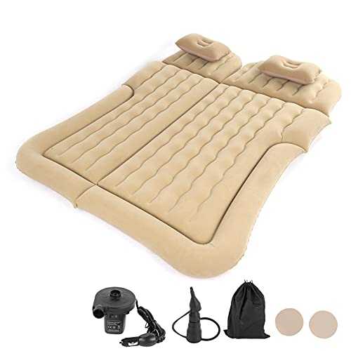 Ejoyous Inflatable Car Air Mattress, PVC Flocking Inflatable Auto Car Travel Air Mattress Back Seat Cushion with Air Pump for Camping Travel, Hiking, Trip 180 X 130 X 13cm(Beige)