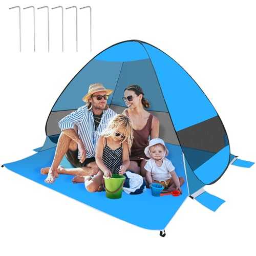 Beach Tent for 3-4 People, Pop Up Baby Beach Tent, Lightweight Beach Shelter with UPF 50+ Uv Protection, Portable Easy Setup Pop Up Shelter for Beach, Yard, Picnic, Garden (Blue)