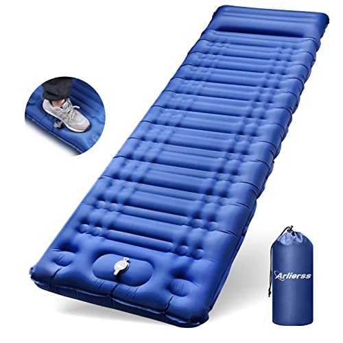 Upgraded Self Inflating Camping Mat,4.7in Inflatable Sleeping Mat with Foot Press Pump Widen & Thicken Camping Mattress with Pillow Portable Camping Sleeping Mat for Travel, Outdoor, Hiking, Beach