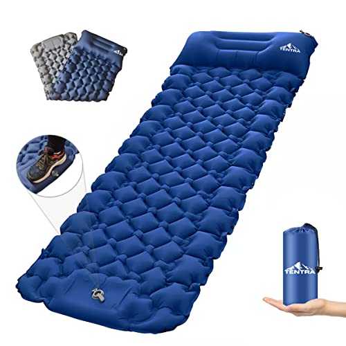 TENTRA Ultralight Inflatable Camping Mat – Extra Thick Waterproof Sleeping Mat For Outdoor Hiking, Backpacking - Camping Air Bed - Camping Mattress With Built In Foot Pump