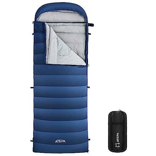 ATEPA Down Sleeping Bag for Adults - 650FP Winter, XL Lightweight, 4 Season Wide for Cold Weather -15°C - Backpacking, Camping, Hiking