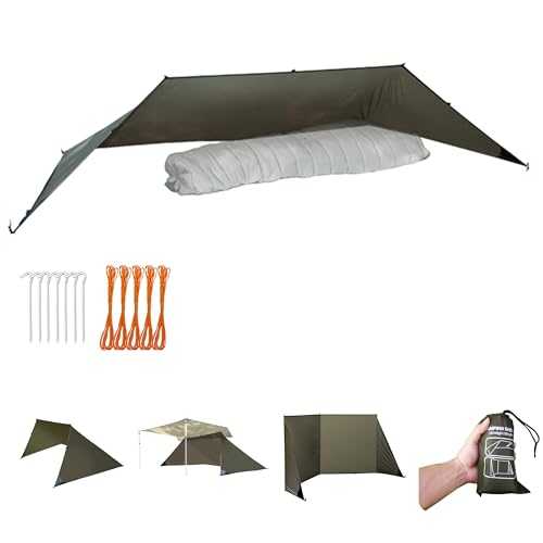 Onewind Camping Shelter with bugnet, Tent Emergency Survival Shelter, Lightweight, Reusable, Rainproof Windproof with Stakes and Guyline for Camping, Hiking and Backpacking, OD Green…