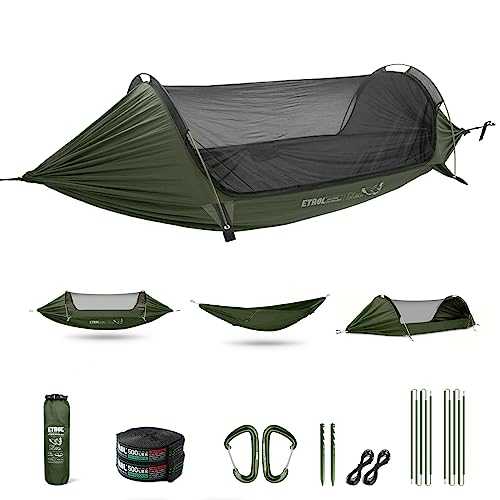 ETROL Camping Hammock with Mosquito Net,3 in 1 Function Ultra Lightweight Single & Double Hammock,Portable Outdoor Hammocks Tent for Indoor Travel Backpacking Hiking Fishing with Accessories