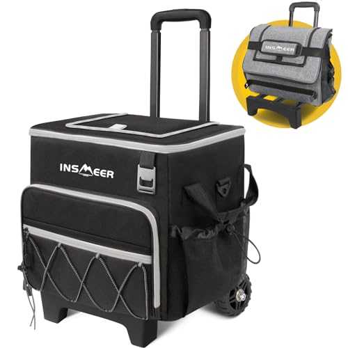 INSMEER Large Rolling Cooler 40L / 60 Cans, Foldable Cooler on All Terrain Wheels, Collapsible Cooler Bag Leakproof Shopping Trolley Bag for Beach, Camping & Picnic, Grocery Shopping