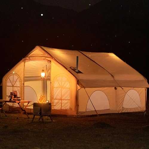 Large Inflatable Camping Tent with Pump, Easy Setup Waterproof Windproof Air Blow Up Tent Cabin 5-8 Person Hot Tent with Stove Jack - 4 Season Family Glamping Tents