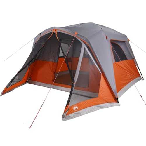 vidaXL 6-Person Family Tent with Porch - Cabin Camping Shelter, Waterproof Grey/Orange, Detachable Rainfly, Mesh for Ventilation