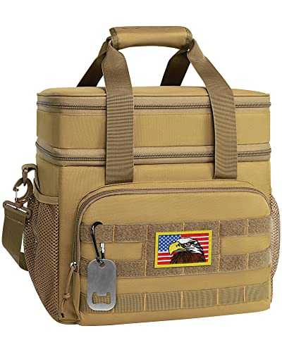 TACTICISM 25L Double Deck Lunch Box for Men - Tactical MOllE Lunch Bag, 12 Hours+ Insulated Lunchbox, Large Soft Leakproof Lunch Cooler Adult, for Work Camping Fishing Hiking,Brown