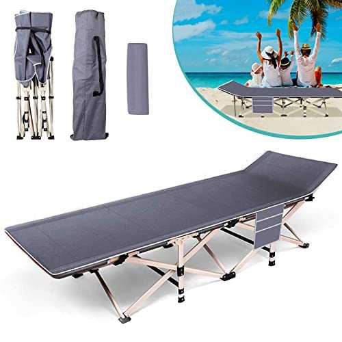 Camping Folding Bed Camping Cots Portable Chair for Adults Ten-Legged Heavy Duty Sturdy Beach Bed With Pillow, Carry Bag and Side Pocket Maximum Load 150kg/330lbs Ideal For Office 74.8x26.4x14.2''