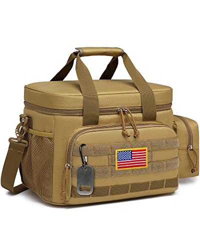 TACTICISM Lunch Box for Men - 20L Tactical Leakproof Insulated Lunch Bag Adult, Portable Soft Coolers with Detachable Molle Pouch for Camping Fishing Beach Picnic Work, Brown