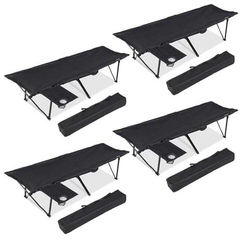 YSSOA Folding Camping Cot with Storage Bag for Adults, Portable and Lightweight Sleeping Bed for Outdoor Traveling, Hiking, Easy to Set up (Color: Black), Metal, 4 Pack