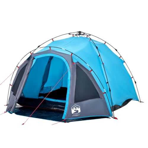 vidaXL 3-Person Blue Camping Tent Dome - Easy Quick-Release System, Detachable Rainfly, Waterproof & Wind Resistant with E-Port, Lightweight for Outdoor Adventures