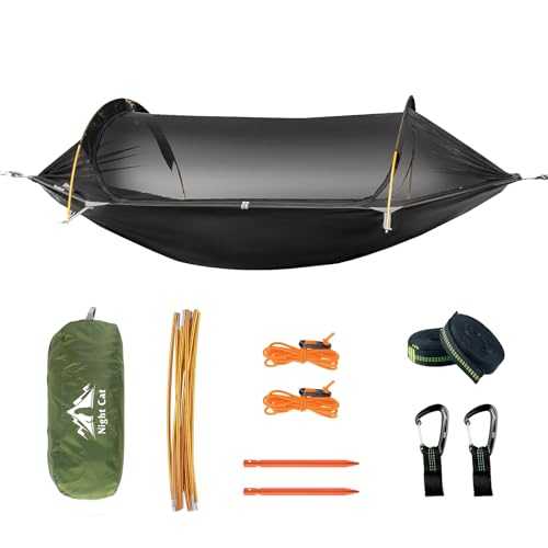 Night Cat Camping Hammock with Tree Straps for One Person Portable Ultralight Hammock Lightweight for Backpacking Hiking Backyard Outdoor Garden