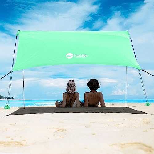 EasierHike Beach Shade Tent, 7 × 7.15 Ft Portable Easy Pop Up Beach Canopy, UPF50+ Sun Protection Shelter, Windproof & Water Resistant, Stable with 4 Sandbags & Windproof Cords, Perfect for Family