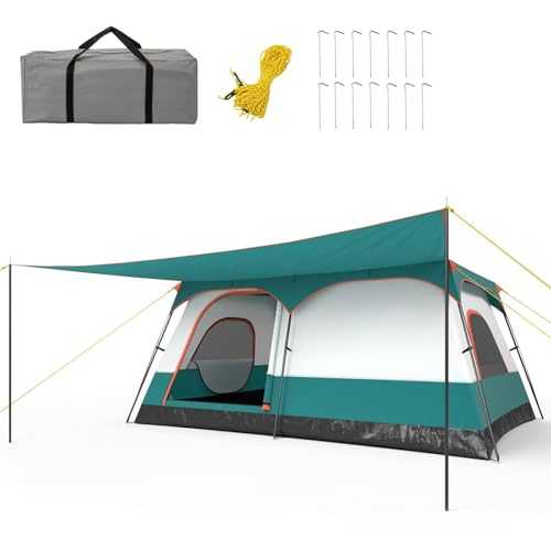 DOJOEUU 2 Room Camping Tent, 6-10 Person Family Dome Tent with Porch, Panoramic Sunroof, Removable Rain Cover, Double Side Windows, Waterproof Oxford Cloth Tents for Camping, Hiking(420x305x200cm)