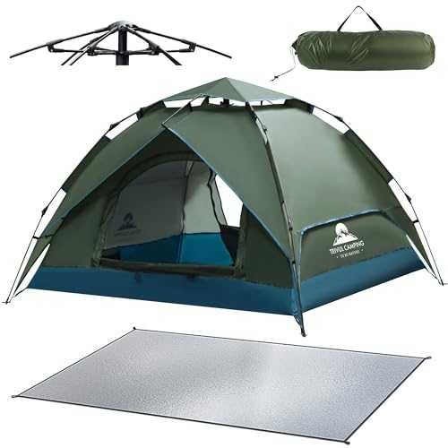 TEIVUL Camping Tent Automatic 3 Man Person Instant Tent Pop Up Ultralight Dome Tent 4 Seasons Waterproof & Windproof Camping Tent with Removable Outer Tarpaulin, Double Layers