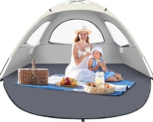 YITGOG Beach Tent for 3-4 Person, Lightweight Beach Sun Shelter with UPF 50+ UV Protection, Easy Assemble and Carry Event Family Shelter Shade Tent for Beach, Camping, Fishing, Travel (Creamy White)