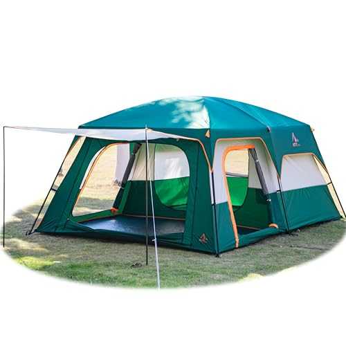 KTT Extra Large Tent 10-12 Person(B),Family Cabin Tents,2 Rooms,Straight Wall,3 Doors and 3 Windows with Mesh,Waterproof,Double Layer,Big Tent for Outdoor,Picnic,Camping,Family Gathering