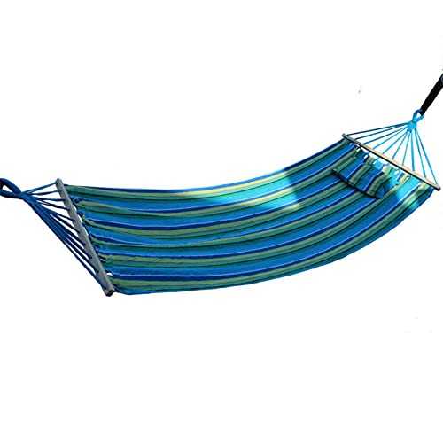 Canvas Cotton Camping Hammock - Blue Outdoor Hanging Hammock for Garden, Backyard, Travel & Relaxation - Lightweight & Easy to Set Up