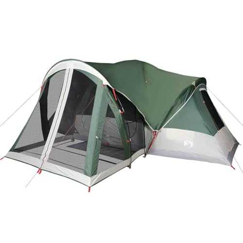 vidaXL 8-Person Tipi Family Tent - Green, Waterproof, Polyester PU-Coated, Easy Assembly, E-Port, Fibreglass Poles, Carry Bag Included