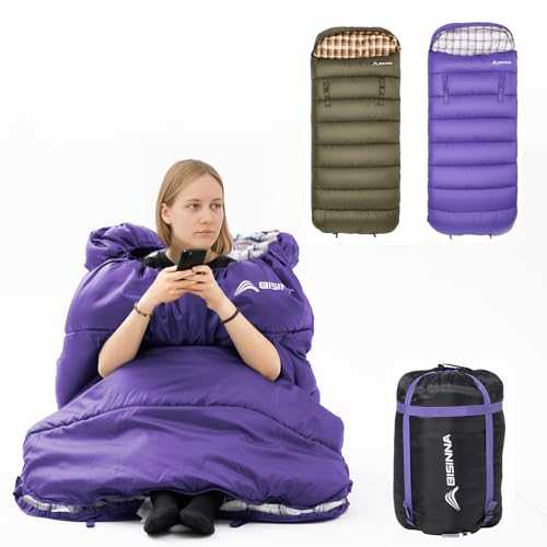 BISINNA XXL Flannel Wearable Sleeping bag with Pillow 3 Season for Adults & Kids Warm Lightweight Sleeping bag Waterproof for Hiking Backpacking Camping Indoor Outdoor with Compression Sack