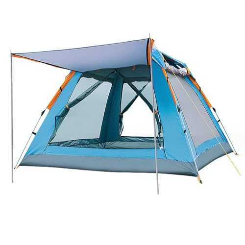 RZYBXATOX Outdoor Camping Tent, 3 Man Tent Blackout with Porch Camping Tent Waterproof Windproof Two Doors Lightweight Backpacking Tent Pop Up Tent Automatic Instant Tent/1146(Blue)