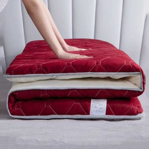HACSYP Tatami Mattress, Roll Up Floor Single Double Sleeping Mattress, Non-Slip Full Size Foldable Futon Mattress Pad, for Camping, Student Dormitory (Color : Red, Size : 135x200cm(53 * 79in))