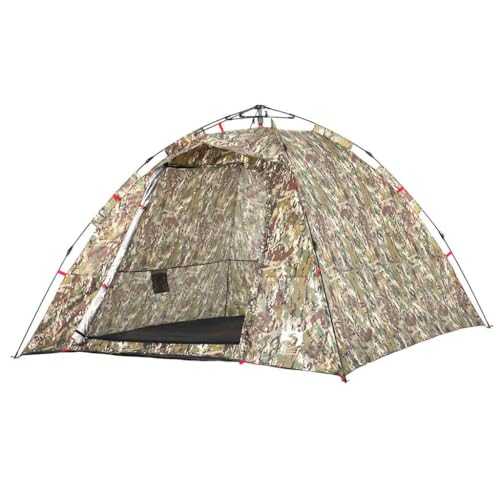 vidaXL 4-Person Camouflage Fishing Tent - Lightweight Camping Shelter with Quick Setup, UV & Weather-Protection, Portable Design, E-Port Access