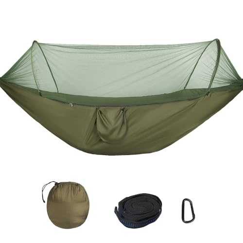 KEESIN Camping Hammock with Single Double Mosquito Net Ultra-Light Travel Hammock 200kg Load Capacity and Breathable Outdoor Hammock for Camping Hiking Backpacking Outdoor Indoor Garden(ArmyGreen)