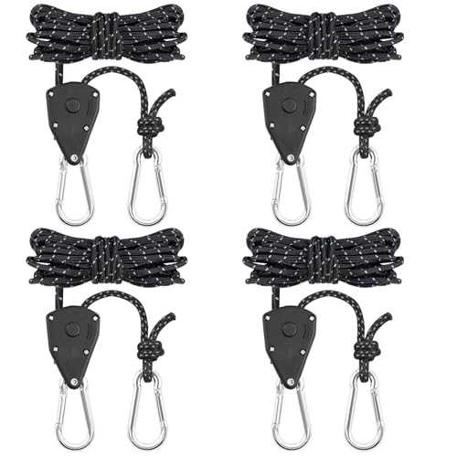 4PCS Reflective Tent Guy Ropes, 4 mm Tent Camping Cord with Pulley, 5M Heavy Duty Guide Buckle Rope with Aluminum Adjuster, Tent Guy Ropes for Awning Outdoor Tent Tarp Gazebo Hiking Awning Picnics