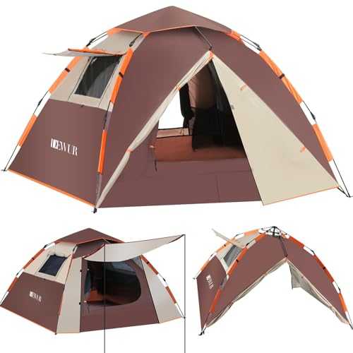 Dewur Camping Tent, Pop Up Tent for 4 Person Waterproof Windproof with 2 Mesh Doors Window 2 in 1 Double Layer Carry Bag for Camping Hiking