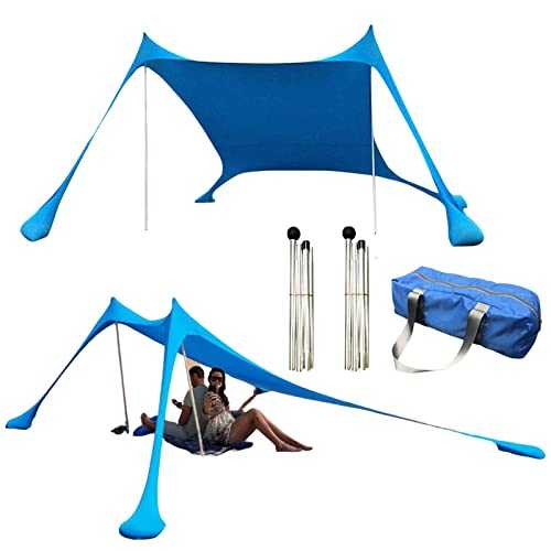 Shades Beach Tent Large - Portable Outdoor Family Sunshade for Beach Camping, Beach Tent | Family Beach Tent with 2 Aluminum Poles, 1 Carrying Bag(Blue)