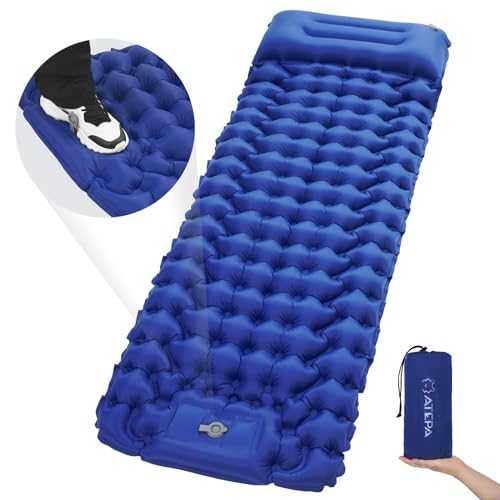 ATEPA Sleeping Pad for Camping Backpacking, Ultralight Inflatable Camping Air Mattress with Built-in Foot Pump & Pillow, 77"X27"Waterproof & Compact Sleeping Mat Navy Blue