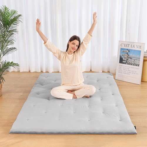 Syrinx Japanese Floor Futon Mattress Twin Size, Foldable Tatami Mat Portable Camping Sleeping Pad, Roll Up Floor Bed for Adults Child, Boys Girls Dormitory Thicken Mattress, Light Grey, 60"x80"