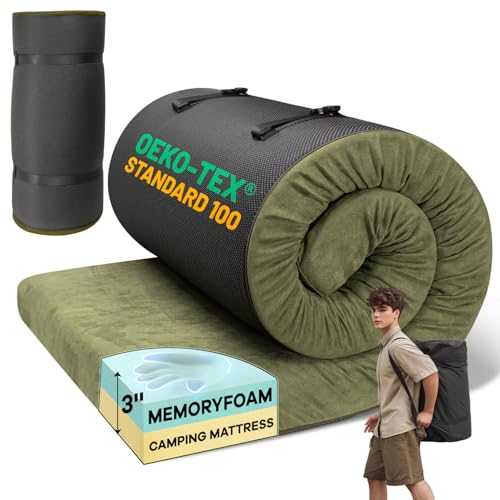 anzhixiu Memory Foam Camping Mattress Pad, Portable Roll Up Pads for Adults, Sleeping pad for Camping Bed, Car Bed Mat with Travel Bag- Green