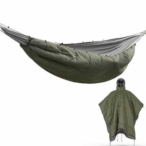 Hammock Underquilt Underblanket Winter Camping Poncho Warmth Small Quilt Blanket Olive Green Sleeping Bag Cloak Cape with Hat (Olive Green, 226x69 cm)