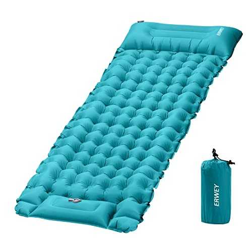 Camping Sleeping Mat Self-Inflating 200x69x10 cm Inflatable Air Mattress with Foot Pump & Cushion Waterproof Sleeping Mat Camping Air Mattress Inflatable Mattress Outdoor for Hiking Beach(Light Blue)